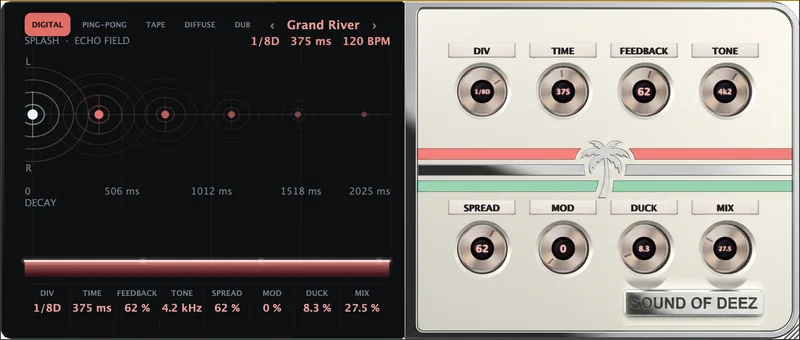 Calm Breeze Delay plugin faceplate