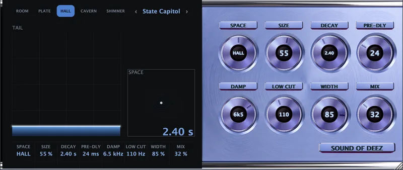 Calm Breeze Reverb plugin faceplate